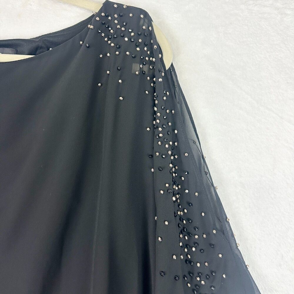 Xscape Capelet Sheath Dress Size 14 New Beaded Black Special Occasion Stretch - Picture 4 of 8